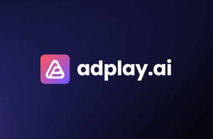 Logo of adplay.ai on a dark gradient background, featuring a stylized triangle icon in pink and purple beside the white text "adplay.ai."